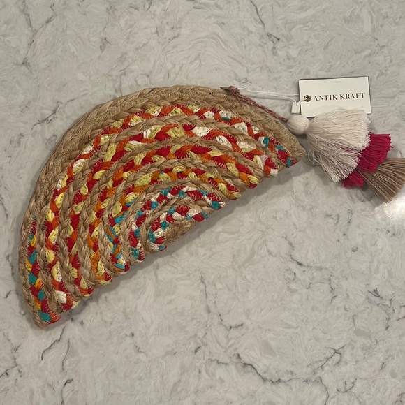 NWT Antik Kraft x Anthropologie Chindo Moon Rattan Clutch Multi Color - Picture 2 of 4